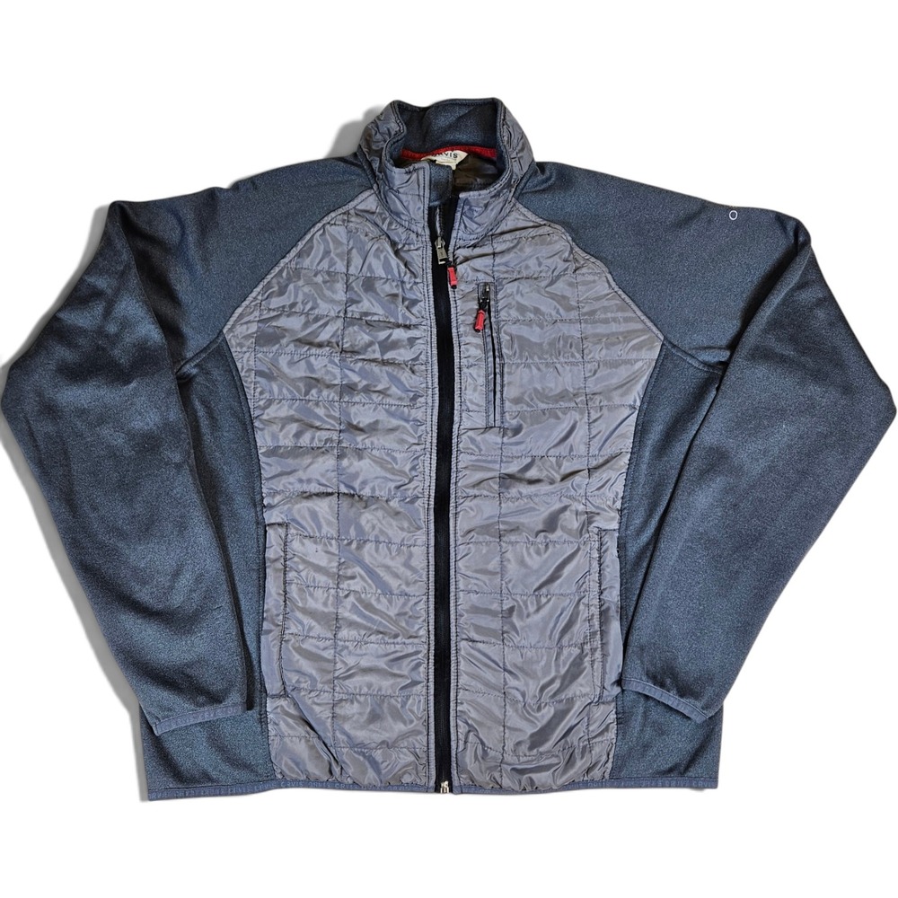 Orvis Mixed Media Fleece Jacket Mens L Gray Full Zip Hiking Layering Gorpcore